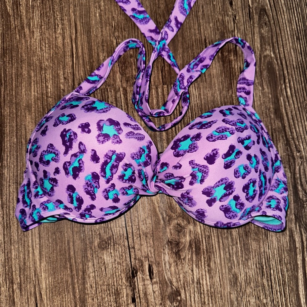 Purple Leopard Print Bikini Top